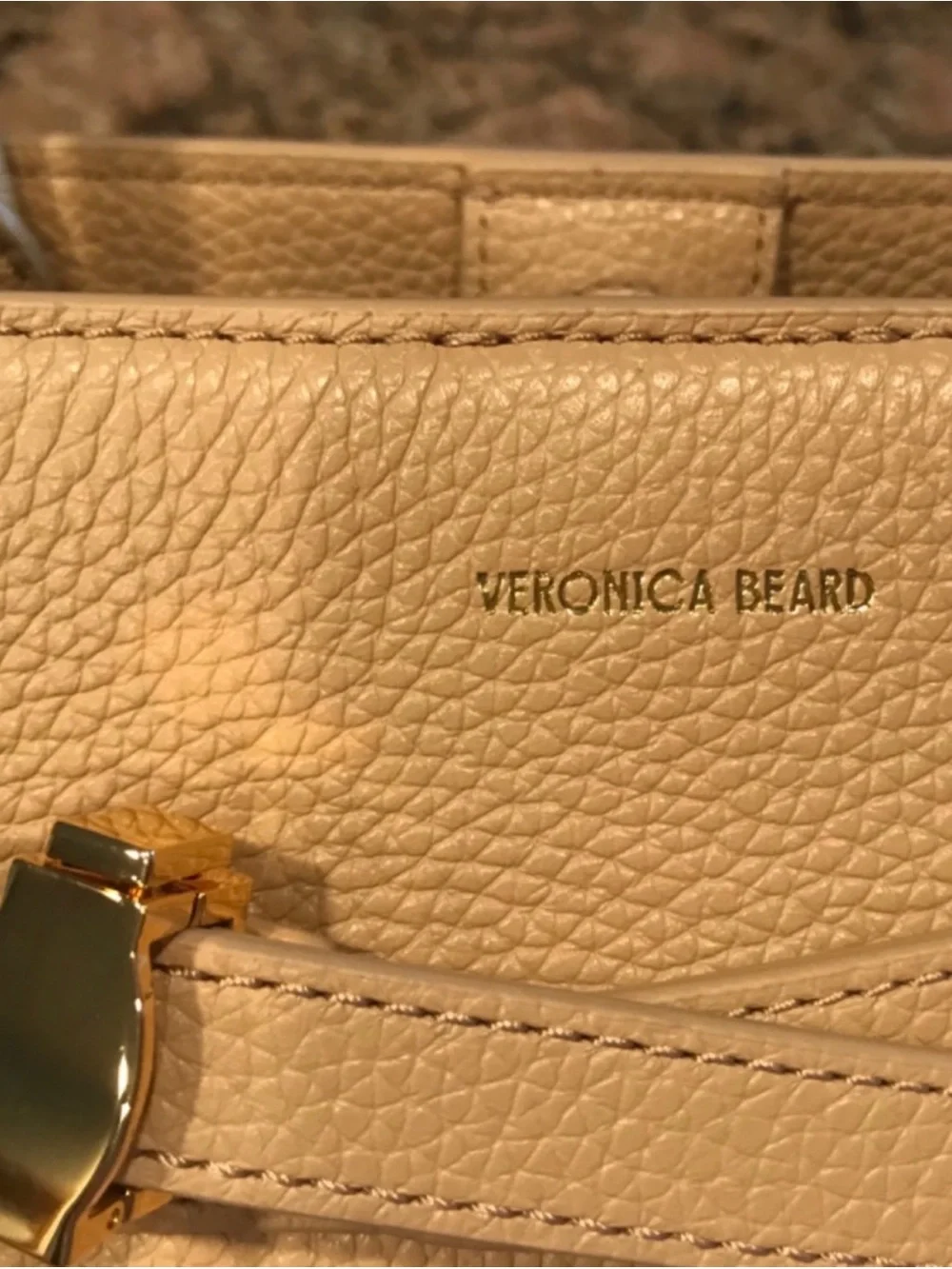 Veronica Beard Beige Pebbled Leather Satchel with Removable Strap